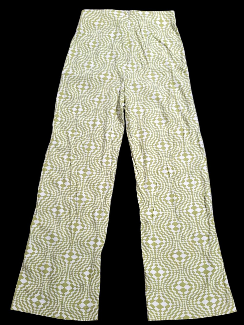 WAYF Green White Retro Checkerboard Flare Trouser Pants Size XS Linen Rayon - Picture 4 of 9